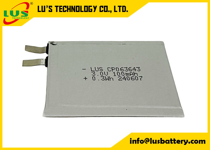 CP063643 3,0 volt 100mAh Kleine lithiumbatterie 3V CP063643 Ultrathinbatterij voor IoT/RFID