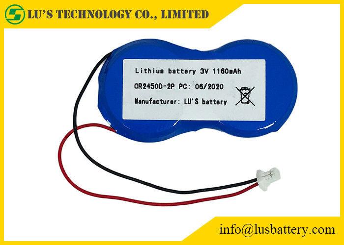 CR2450-2P het Muntstukcel 1200mah 3.0v van het knooplithium met Dradenjst Schakelaar